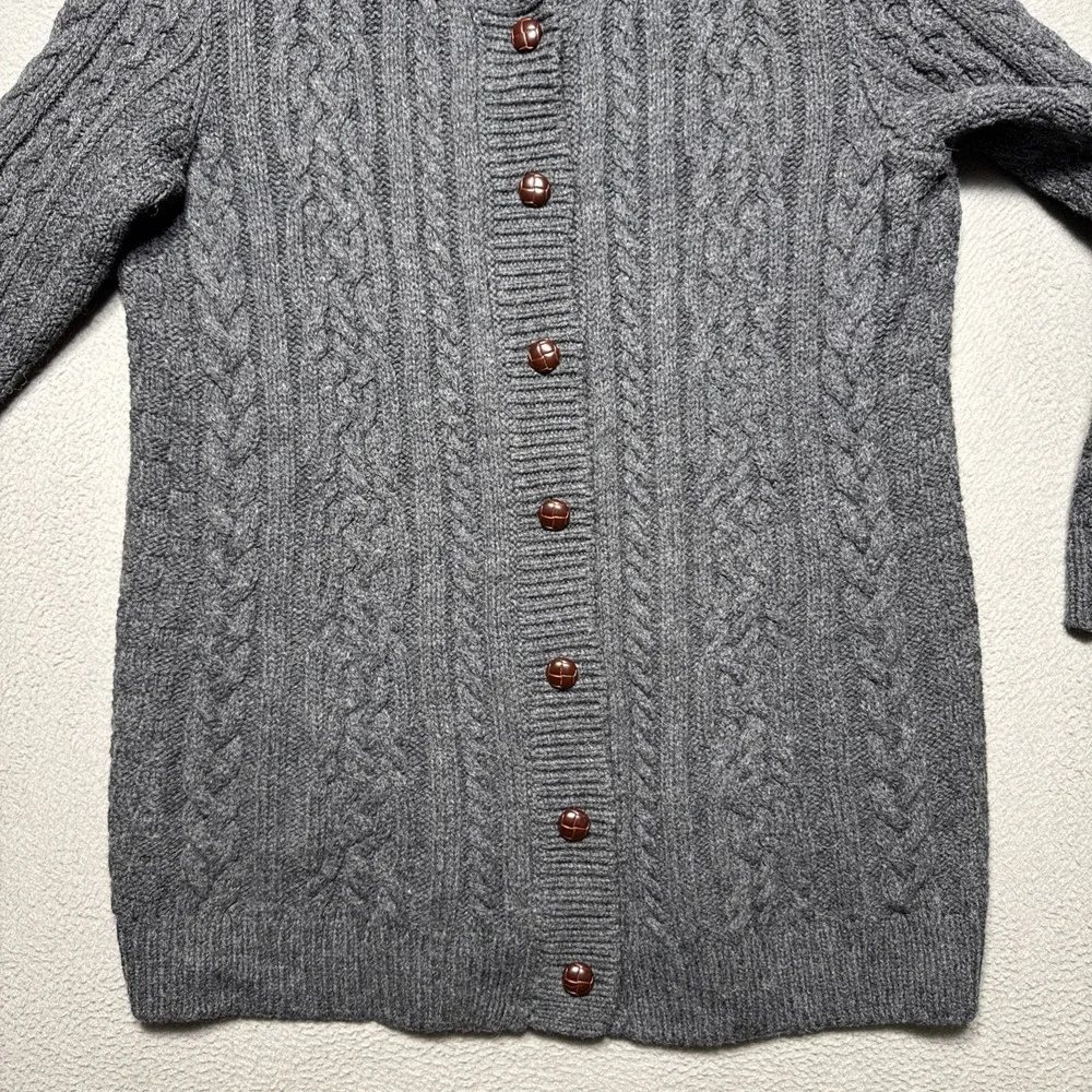 VTG LL Bean Wool Cardigan Sweater Womens XL Chunky Cable Knit Fisherman Ireland - Picture 5 of 10